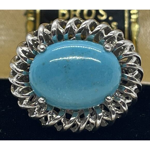 Vintage Sterling Silver Ring 925 Size 5 Turquoise Thick Band - Picture 1 of 12